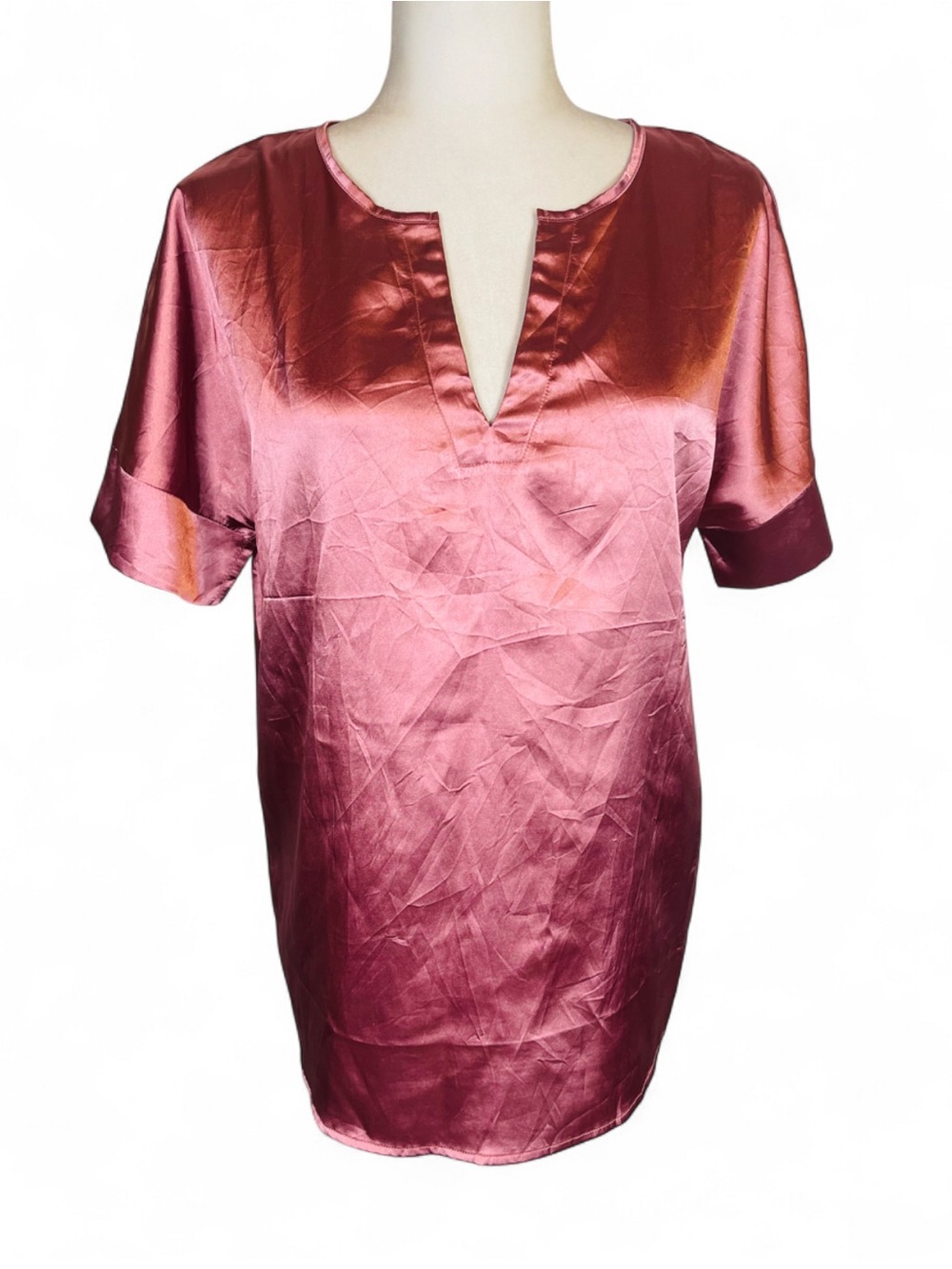 Ekouaer Women's Size Small S Pink Popover Top Blouse Short Sleeve Silky Short